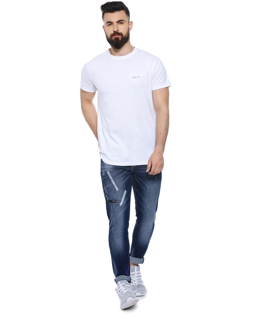 Shop Men's Slim Fit Solid Stretch Stylish New Trends Blue Denim Jeans-Full