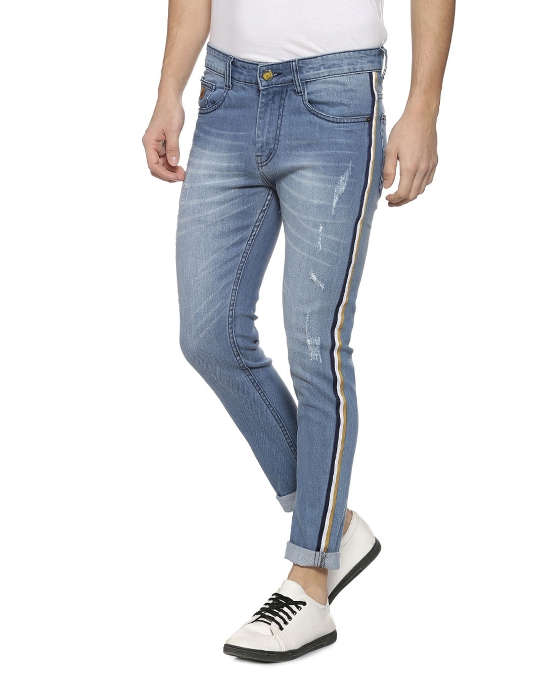 Shop Men's Slim Side Stripe Blue Jeans-Back