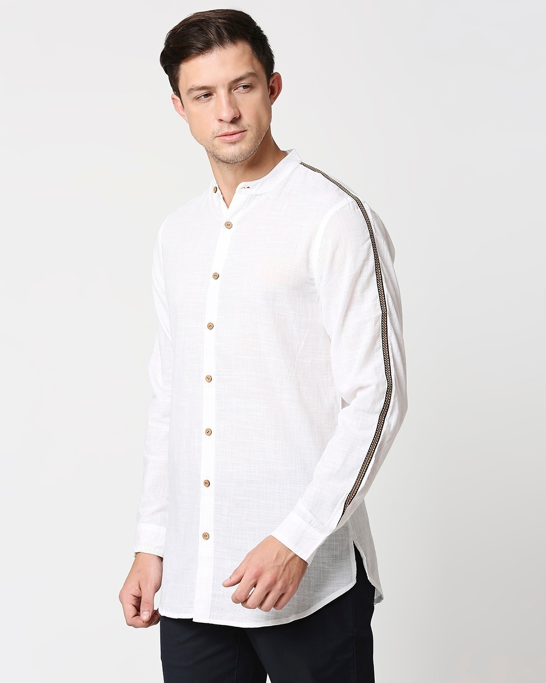 Shop Men's White Ethnic Tape Relaxed Fit Shirt-Back