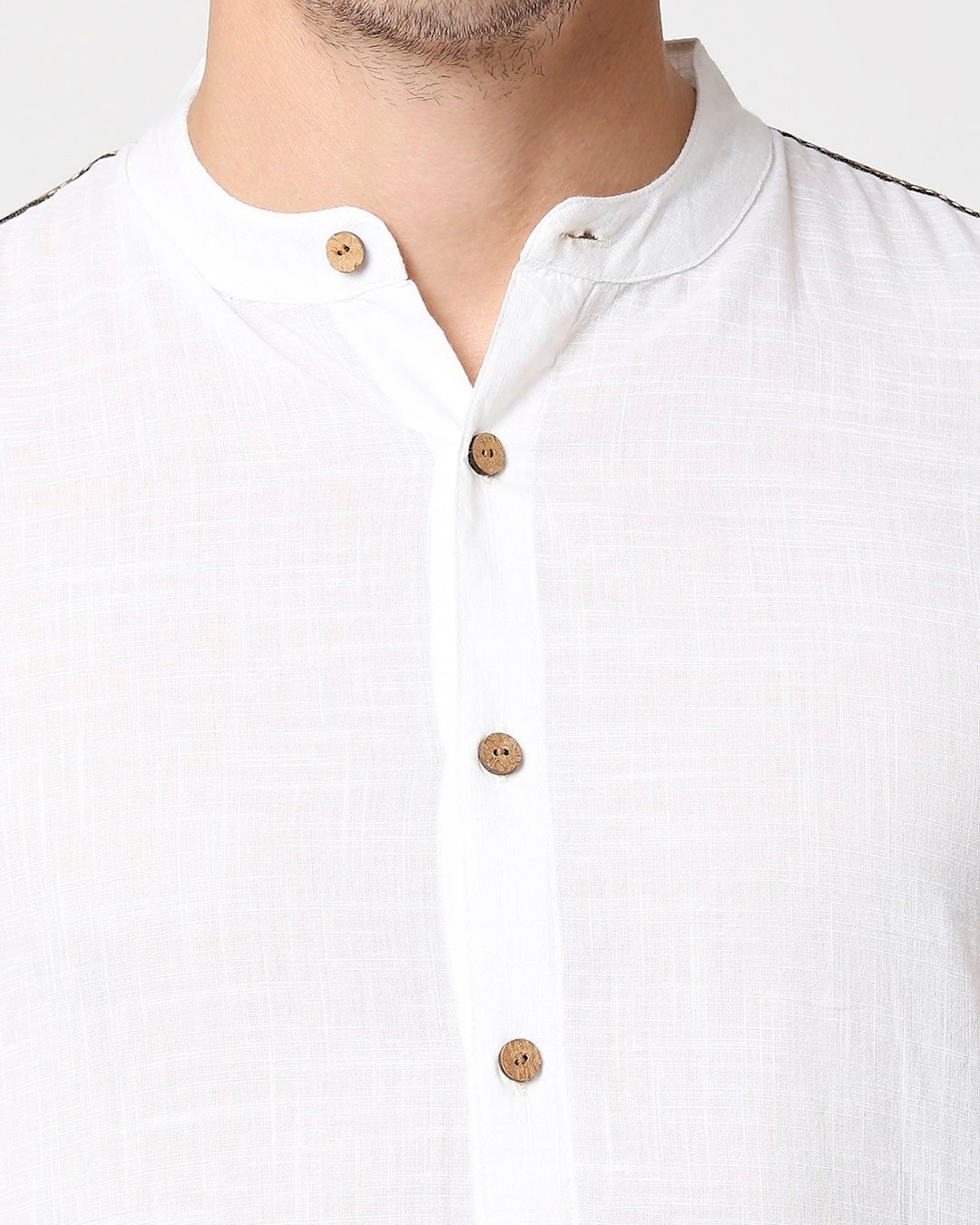 Shop Men's White Ethnic Tape Relaxed Fit Shirt