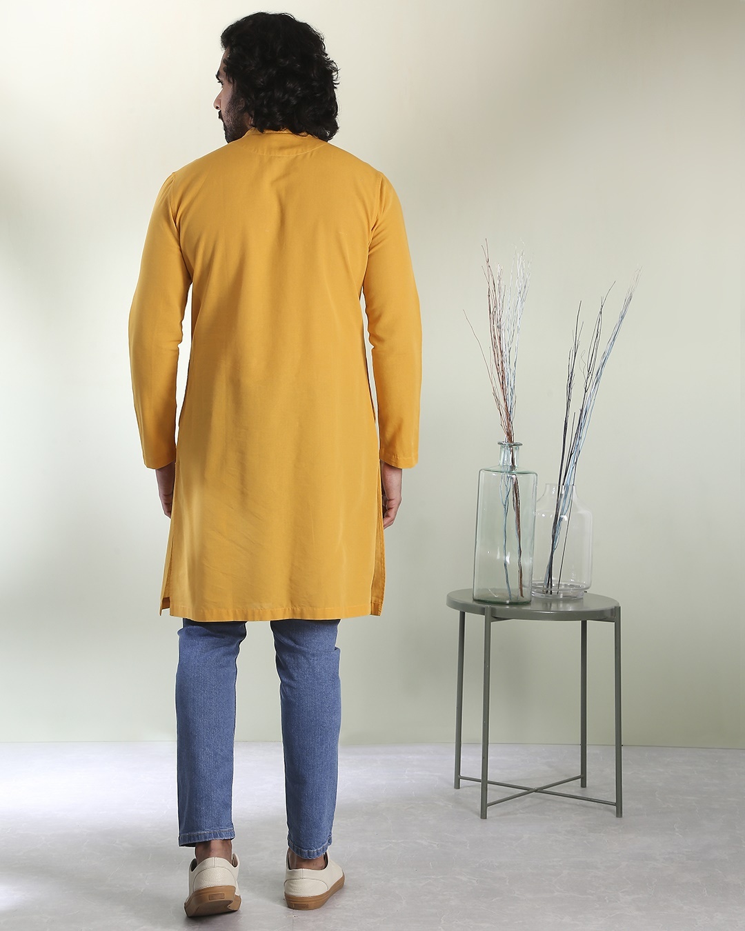 Shop Men's Solid Mustard Long Kurta-Full