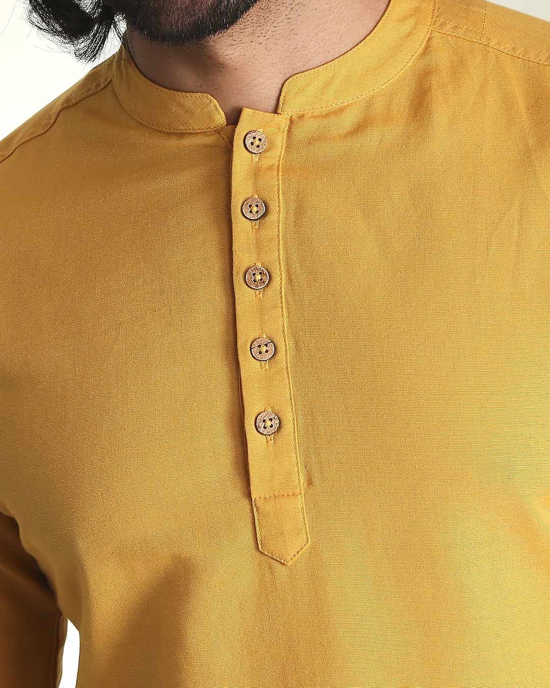 Shop Men's Solid Mustard Long Kurta