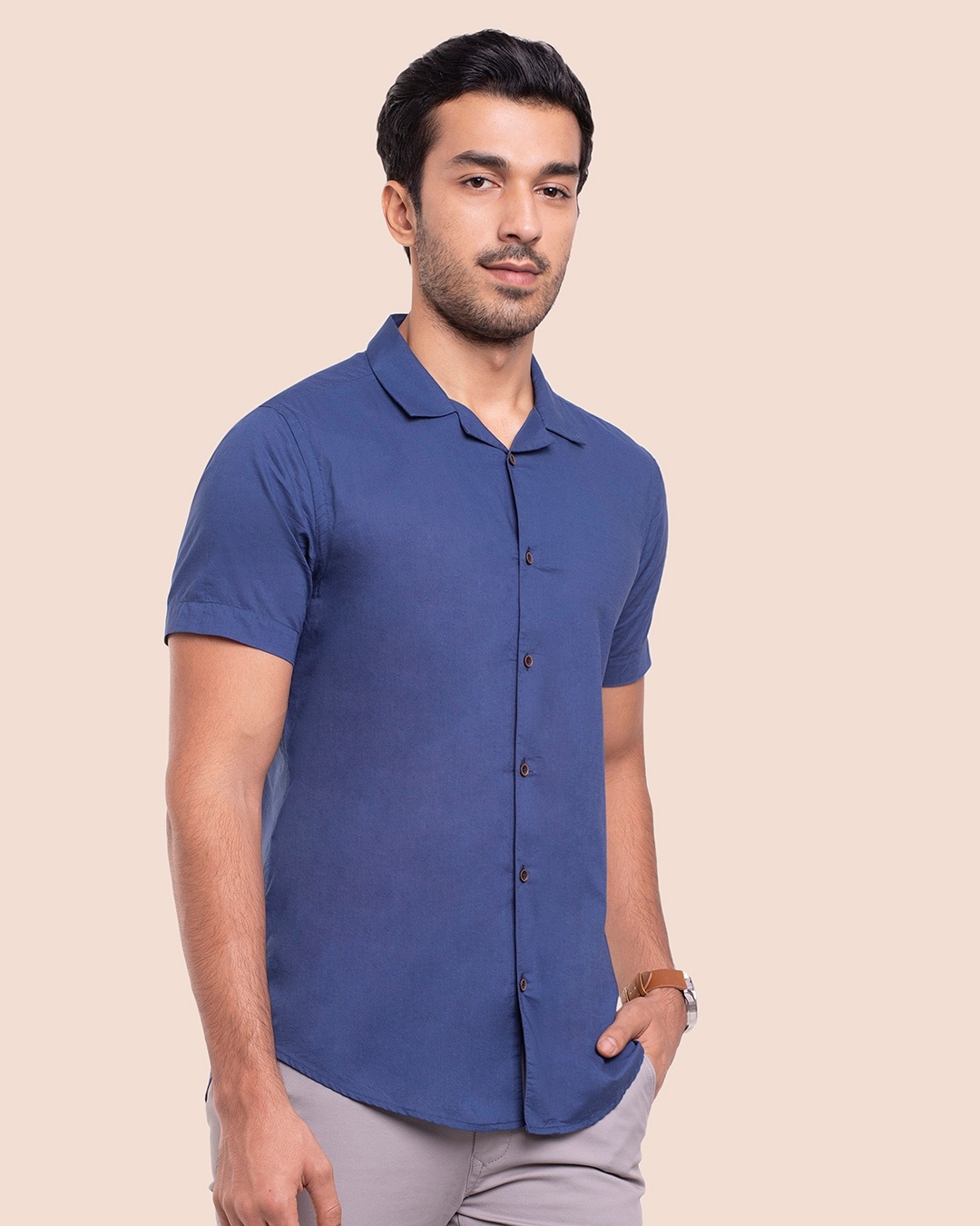 Shop Men's Solid Resort Collar Half Sleeves Shirt-Design