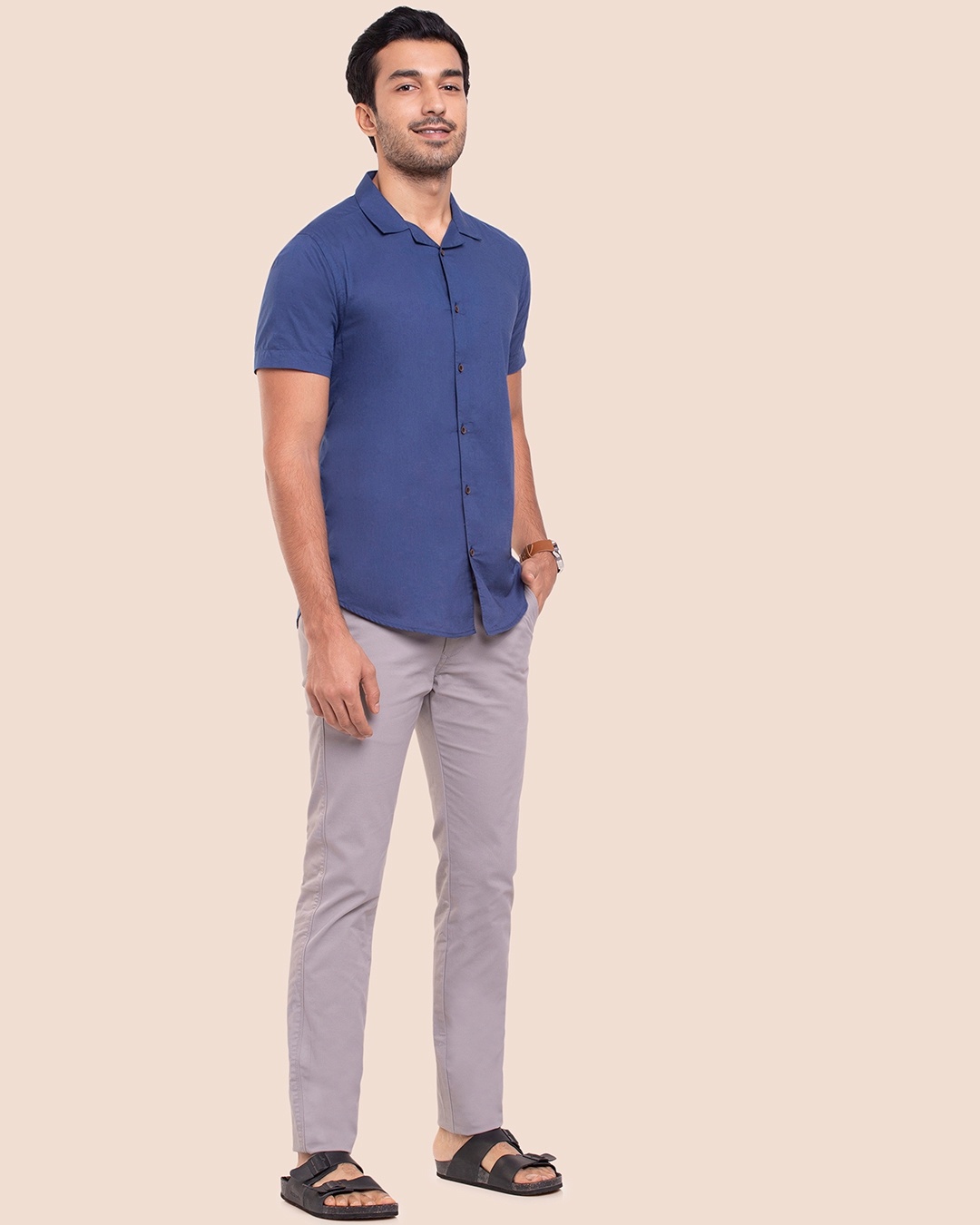 Shop Men's Solid Resort Collar Half Sleeves Shirt