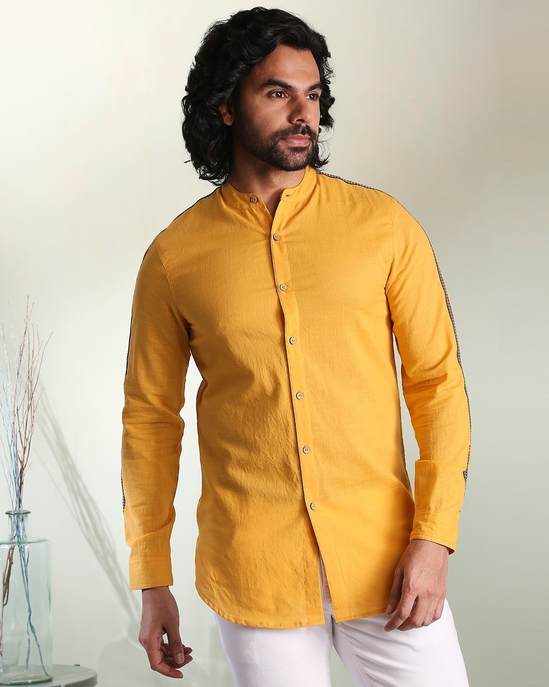 Shop Men's Solid Sky Yellow Tape Shirt-Back