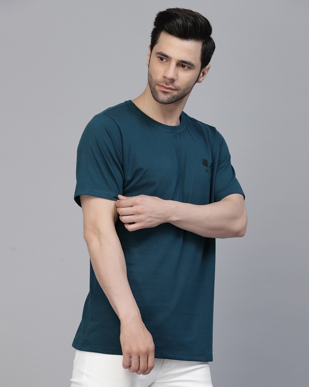 Teal Off-Shoulder Graphic Printed T-Shirt main image 1