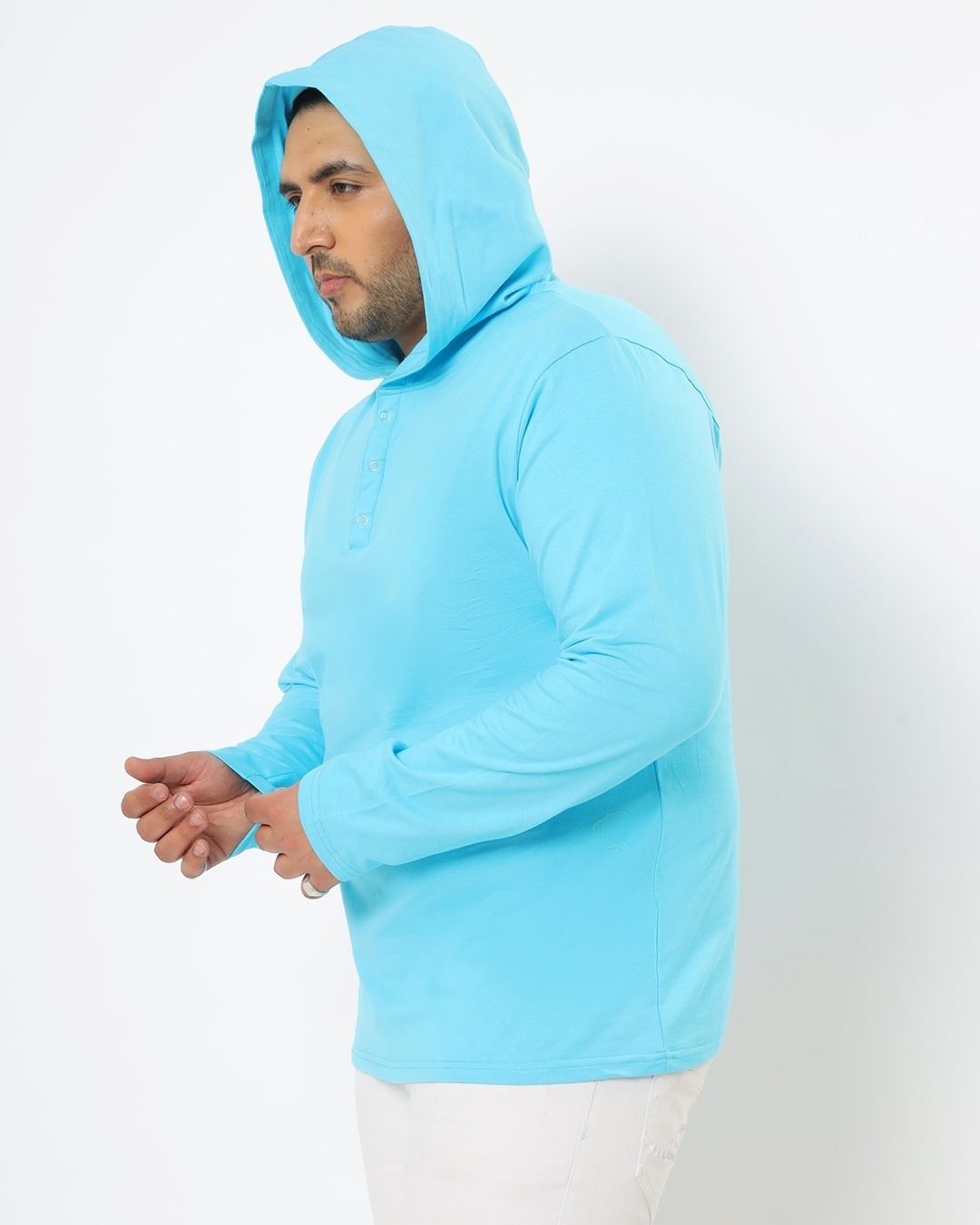 Shop Men's Upbeat Blue Plus Size Henley Hoodie T-shirt-Back