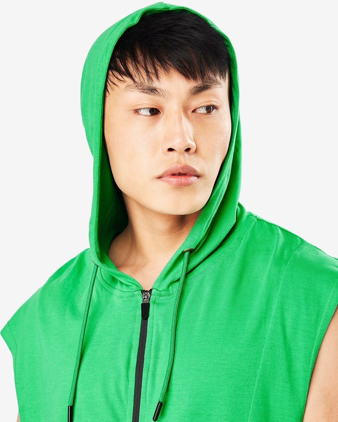 Shop Men's Varsity Green Extended Shoulder Oversized Hoodie Vest-Front