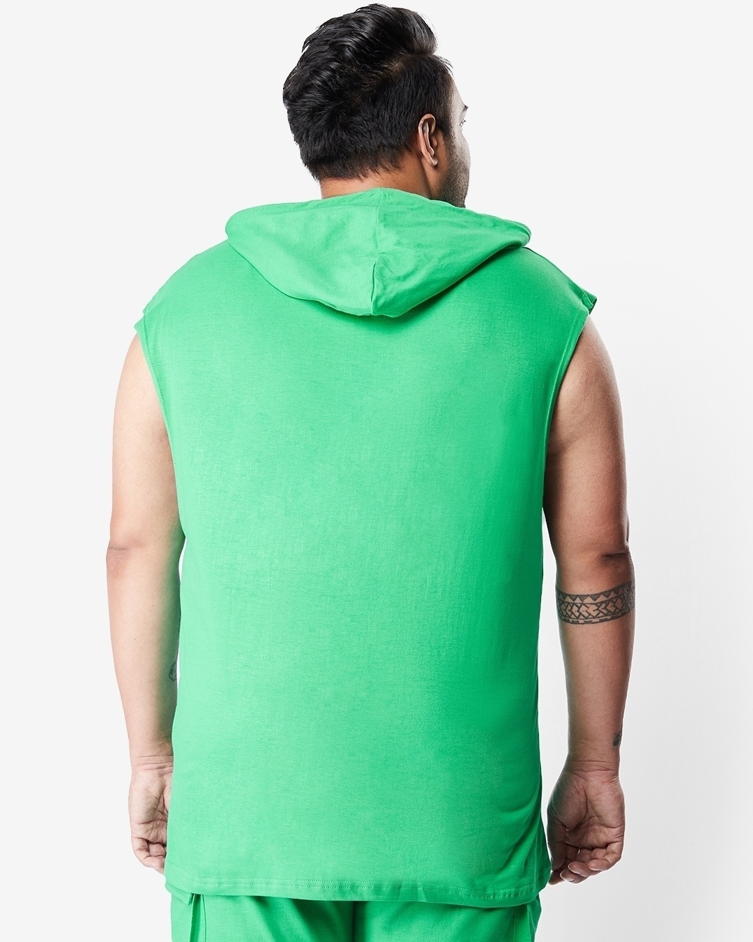 Shop Men's Varsity Green Extended Shoulder Plus Size Oversized Hoodie Vest-Design