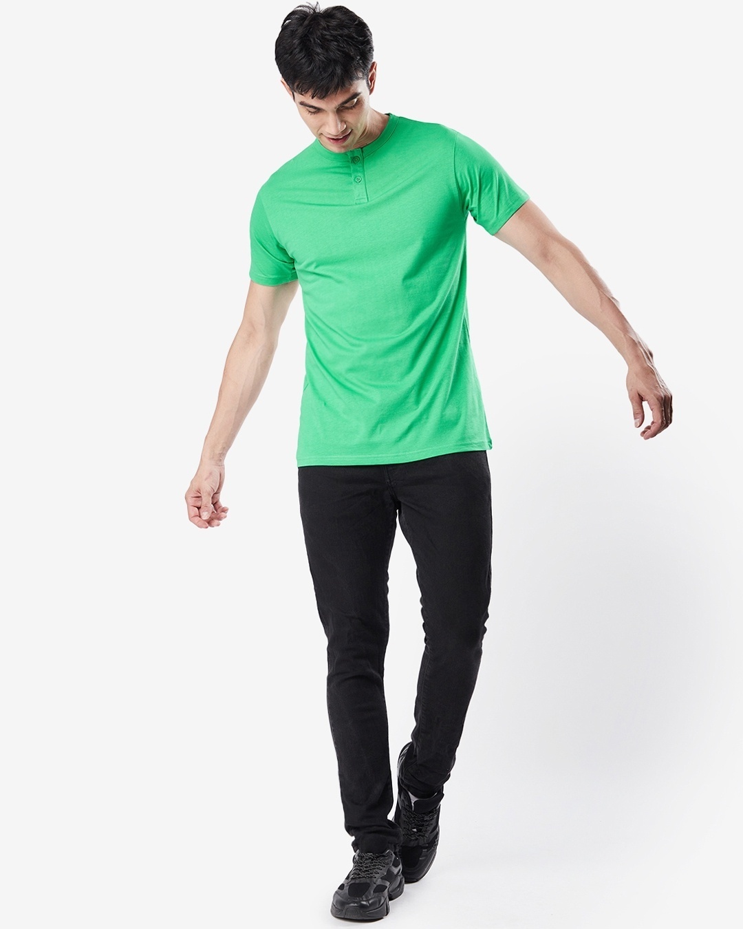Shop Men's Varsity Green Henley Plus Size T-shirt-Full