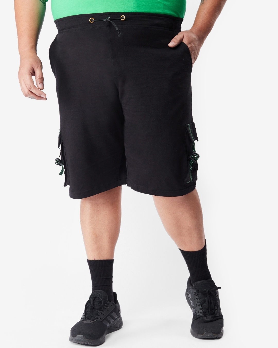 Shop Men's Black Plus Size Cargo Shorts-Front