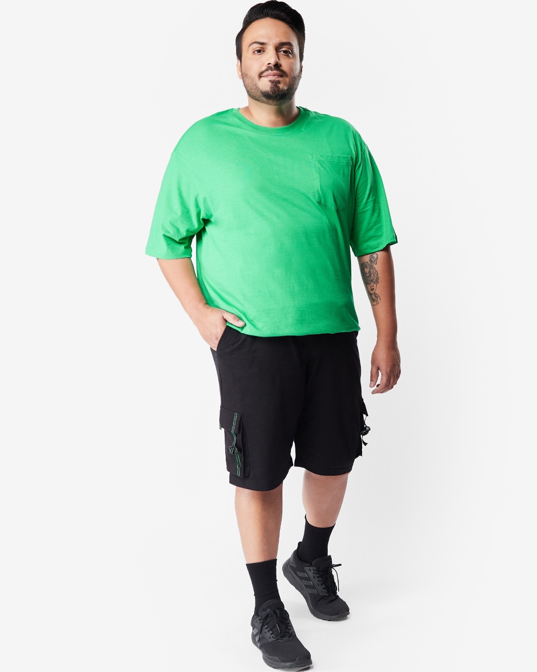 Shop Men's Black Plus Size Cargo Shorts-Full
