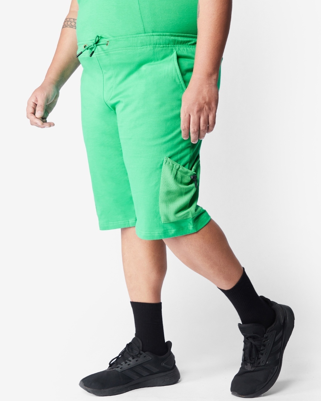 Shop Men's Varsity Green Plus Size Mesh Pocket Shorts-Back