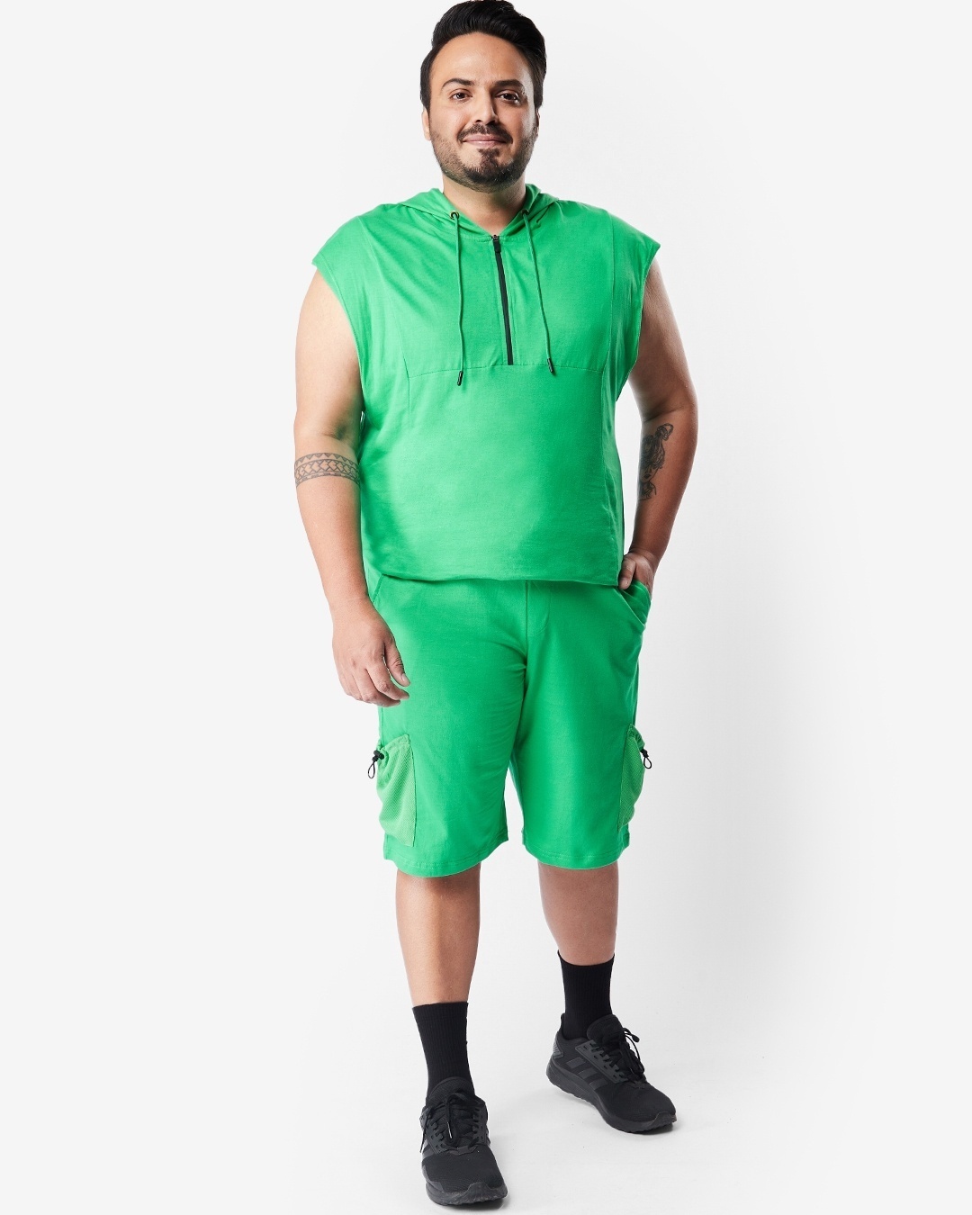 Shop Men's Varsity Green Plus Size Mesh Pocket Shorts-Full