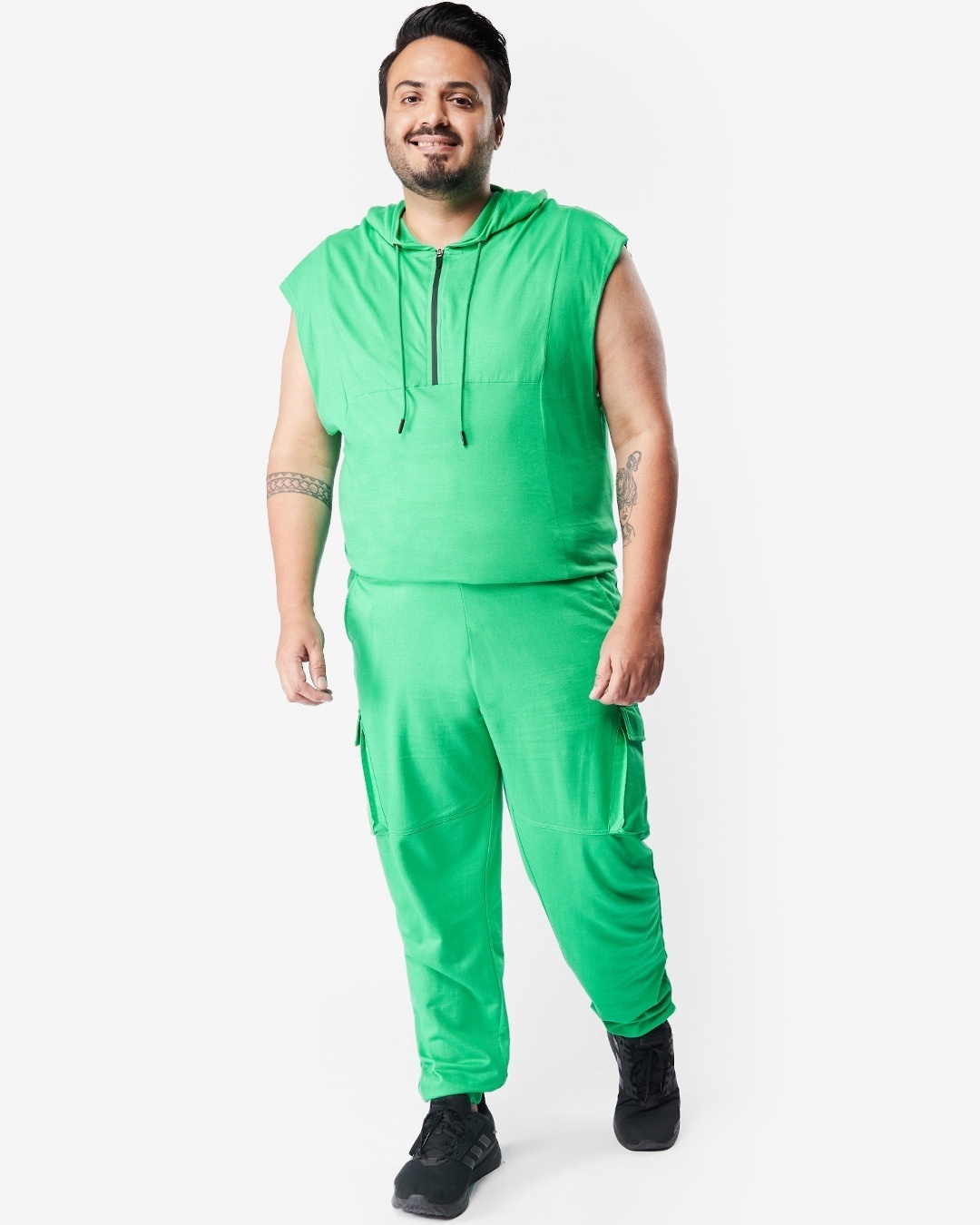 Shop Men's Varsity Green Plus Size Pocket Cargo Joggers-Full