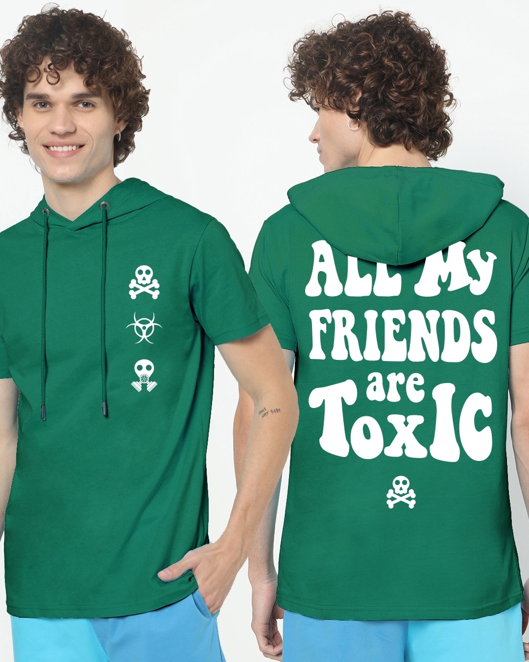 Men's Verdant Green Toxic Typography Oversized Hoodie T-shirt