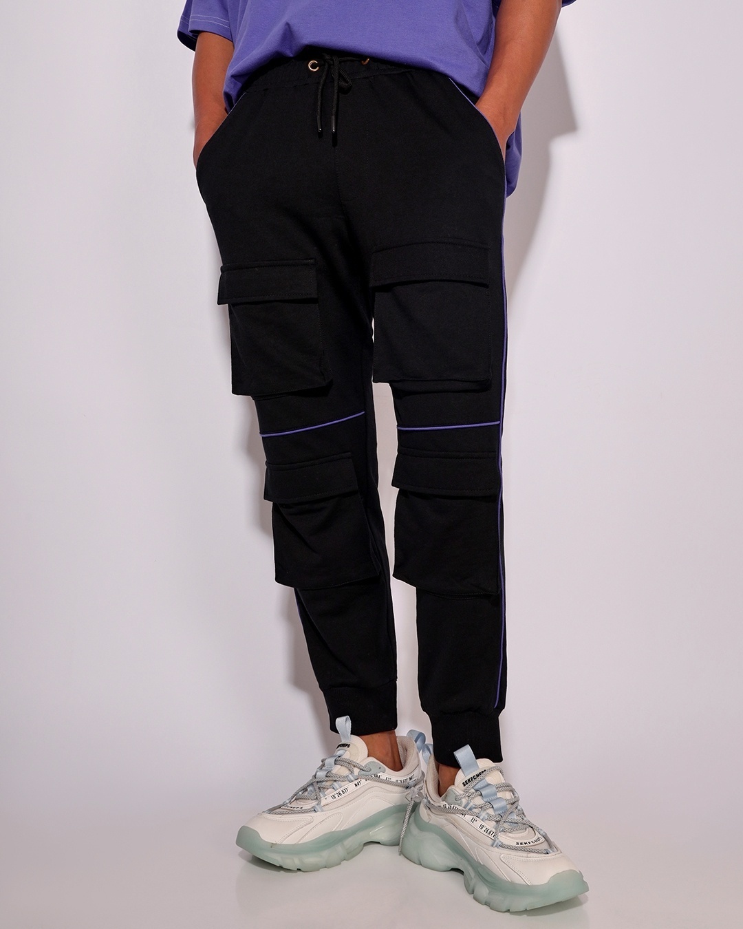 Shop Men's Black Cargo Pocket Plus Size Joggers-Front
