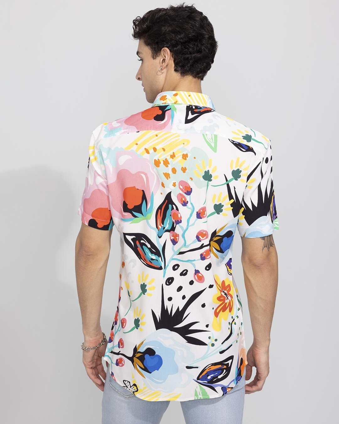 Buy Mens White Abstract Printed Slim Fit Shirt For Men White Online At Bewakoof 5594