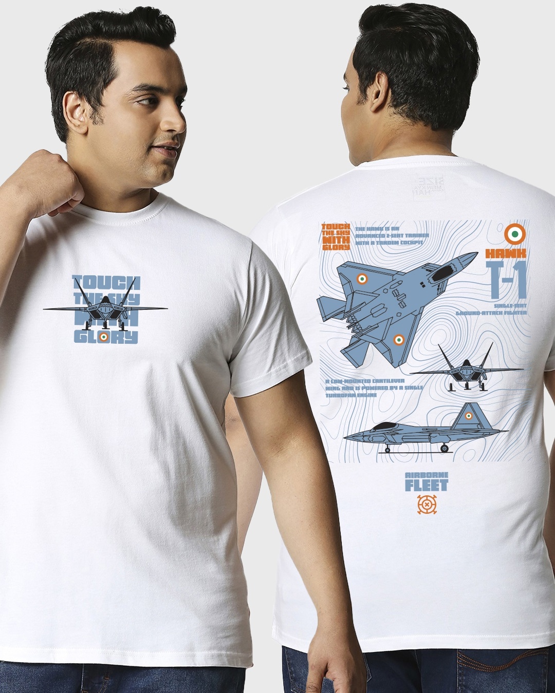 Men's White Airborne Fleet Graphic Printed Plus Size T-shirt(L)