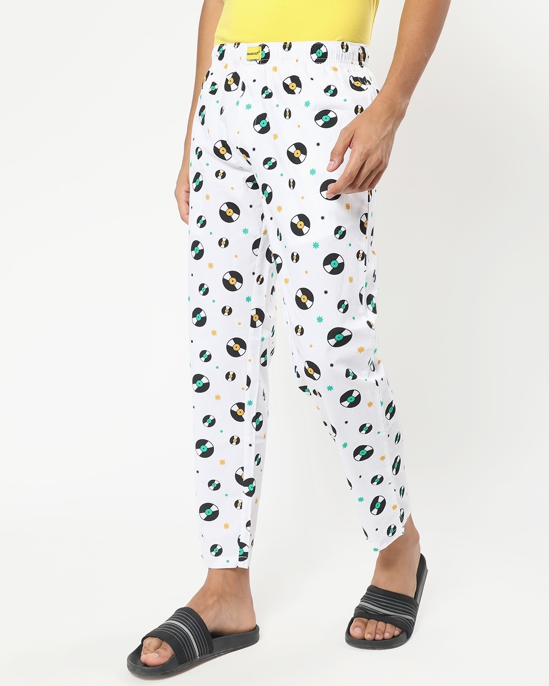 Shop Men's White All Over Disc Printed Pyjamas-Back