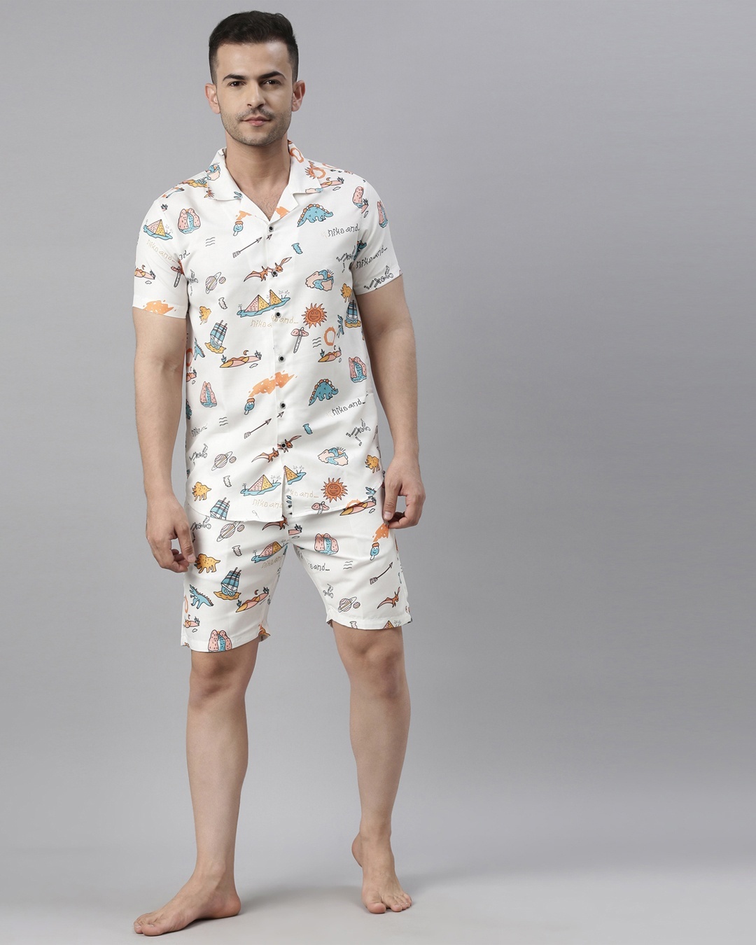 Buy Men's White All Over Printed Coord Set Online in India at Bewakoof
