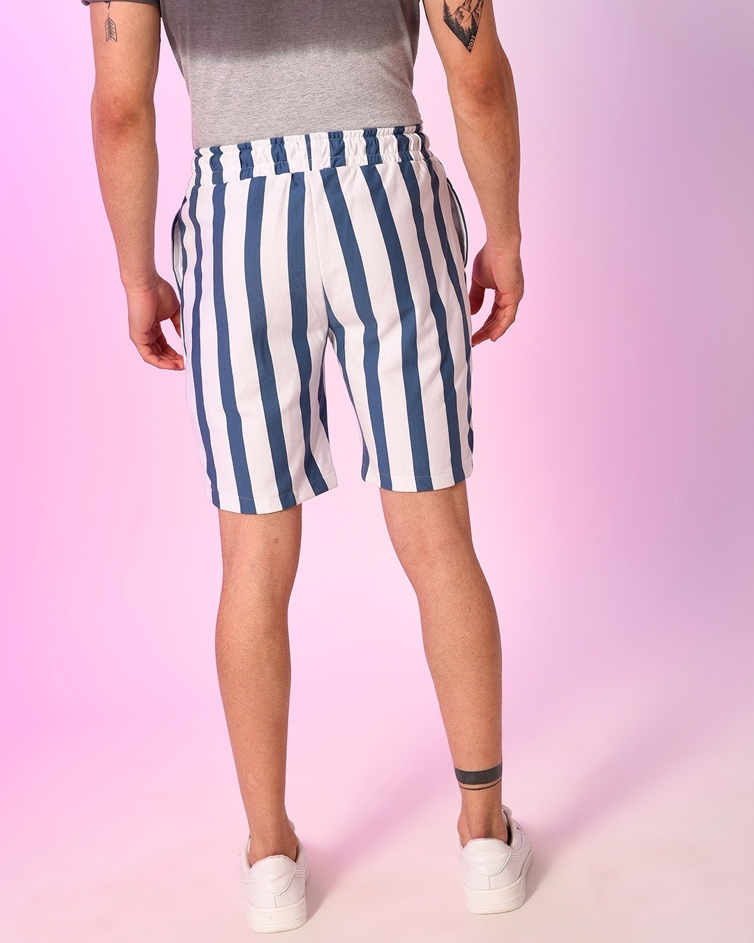 Shop Men's White and Blue Striped Drawstring Shorts-Design