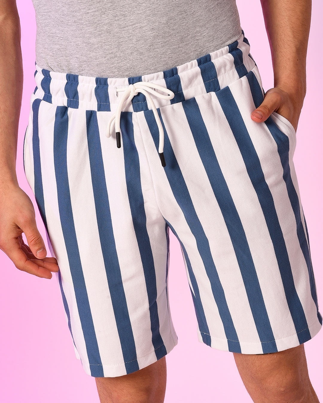 Shop Men's White and Blue Striped Drawstring Shorts