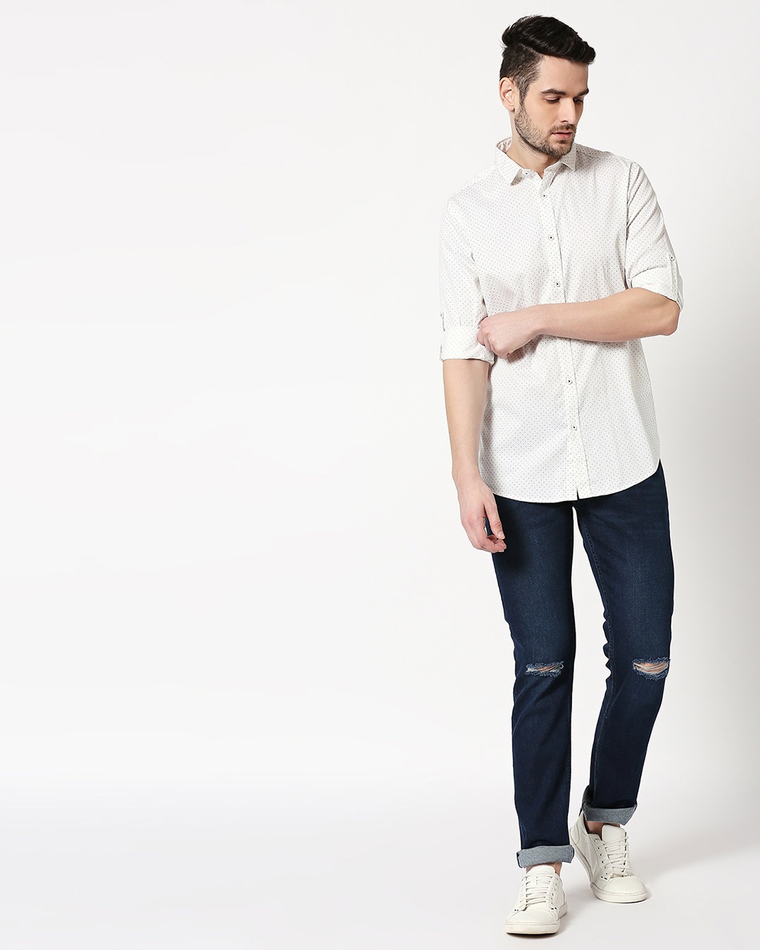 Shop Men's White AOP Slim Fit Casual Shirt