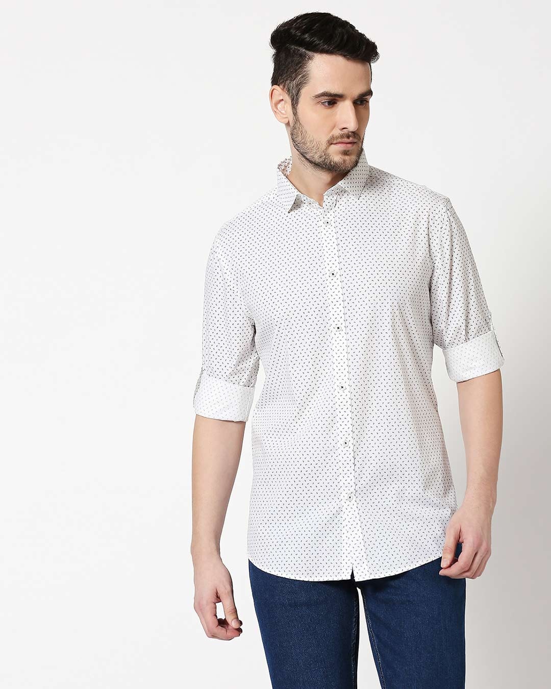 Shop Men's White AOP Slim Fit Casual Shirt-Back