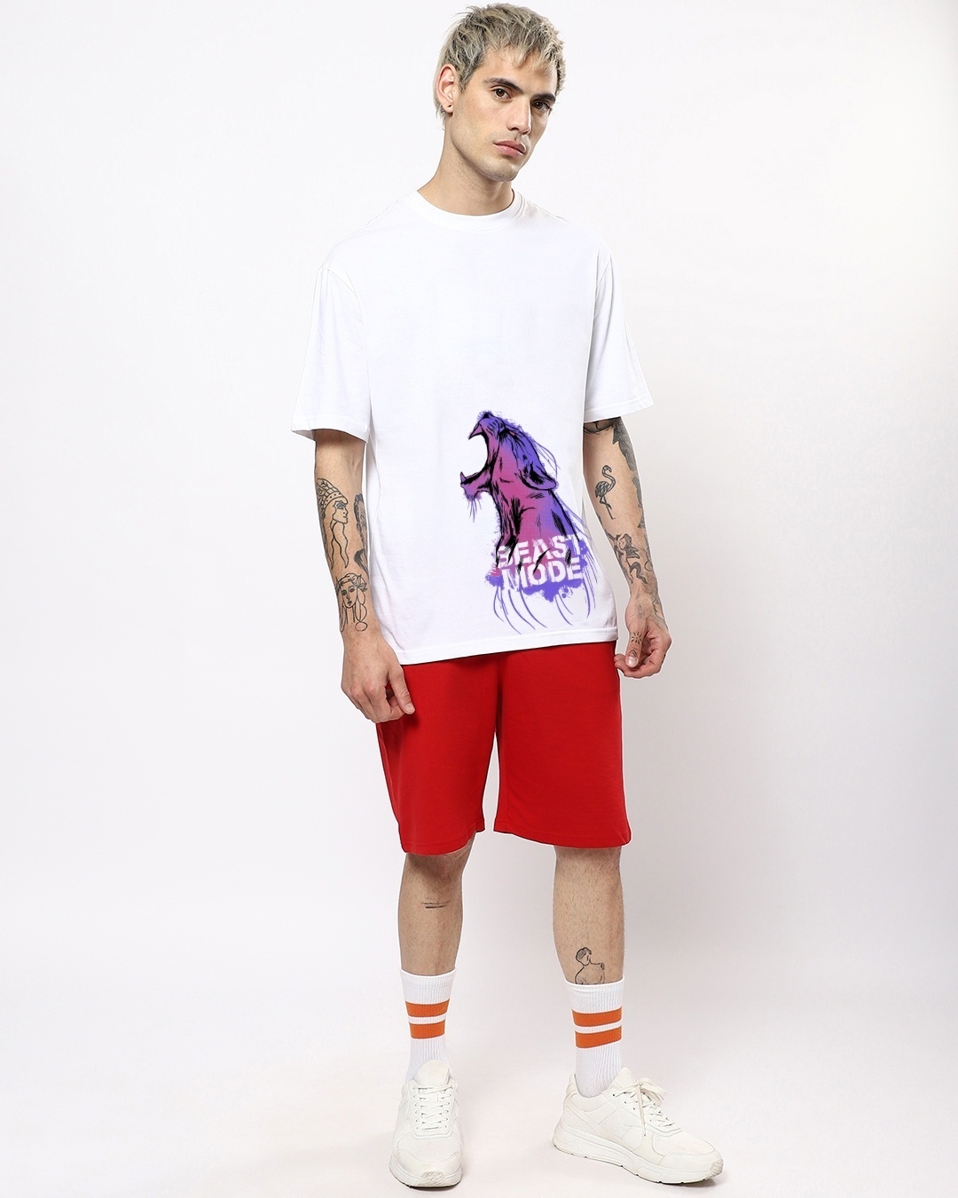Shop Men's White Beast Mode Graphic Printed Oversized T-shirt-Design