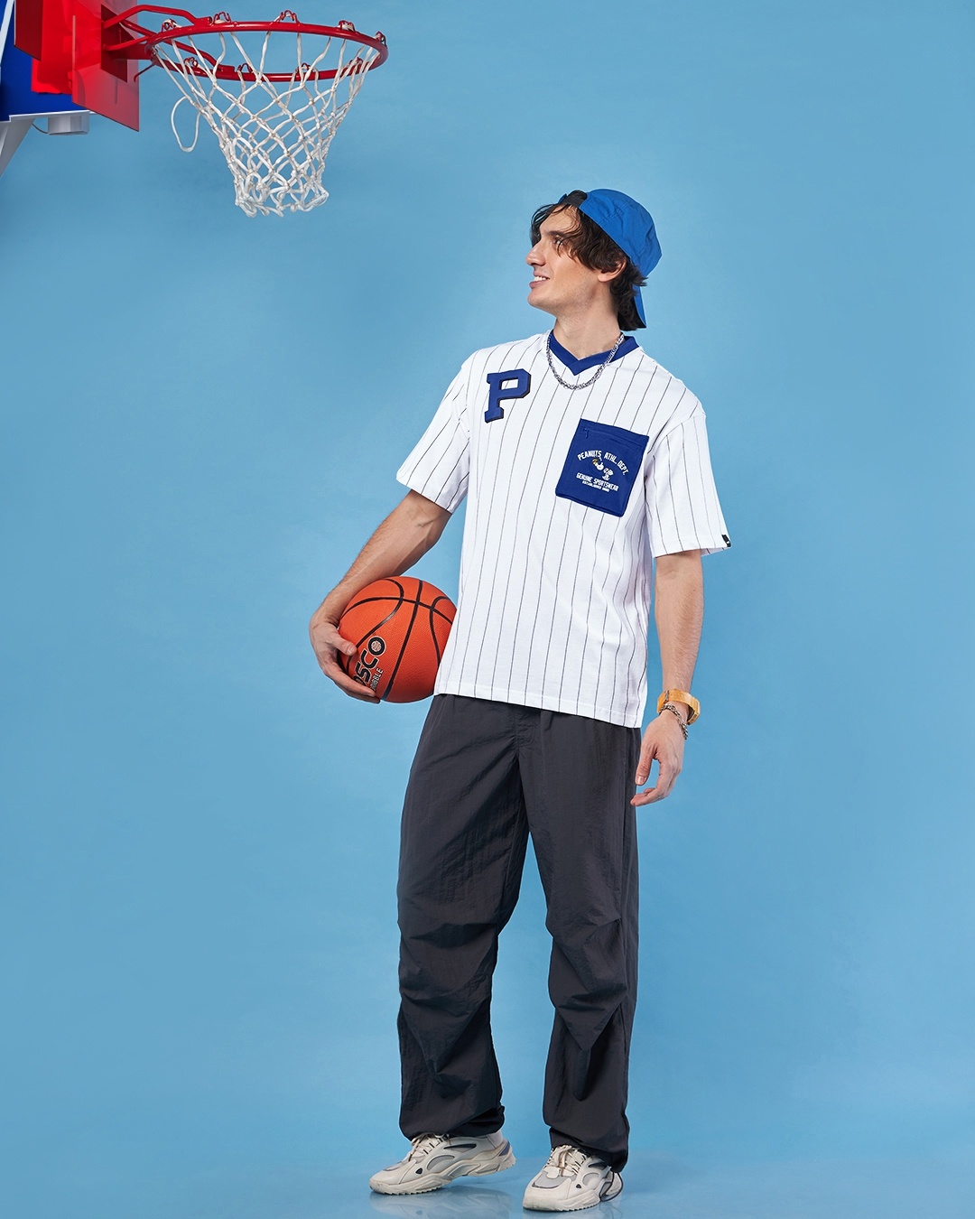 Buy Men's White & Blue Striped Oversized T-shirt Online at Bewakoof