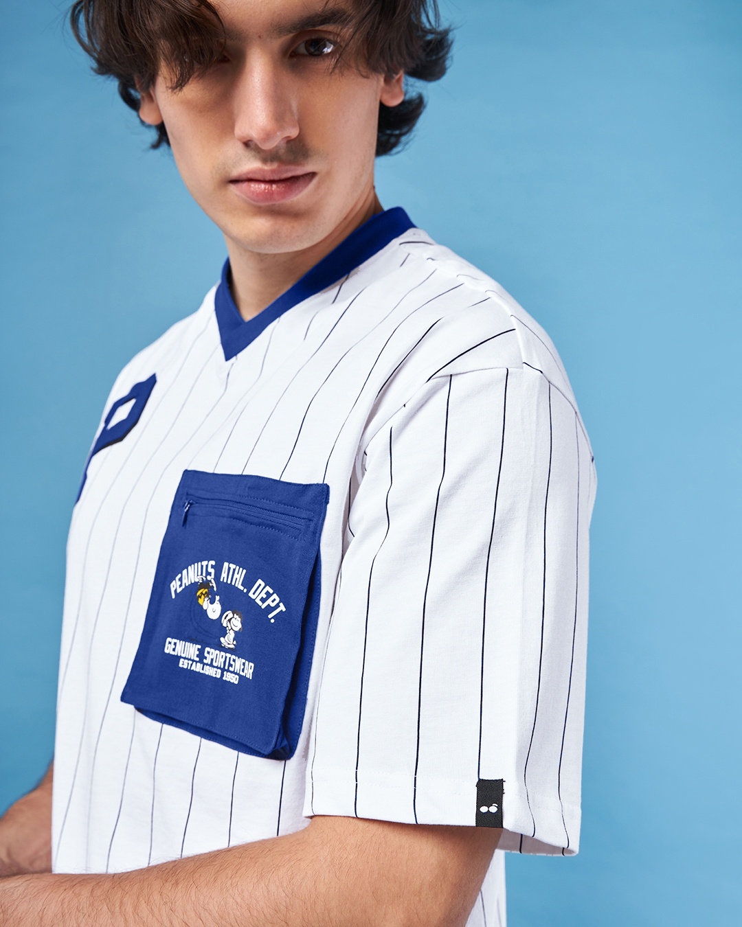 Buy Men's White & Blue Striped Oversized T-shirt Online at Bewakoof image.