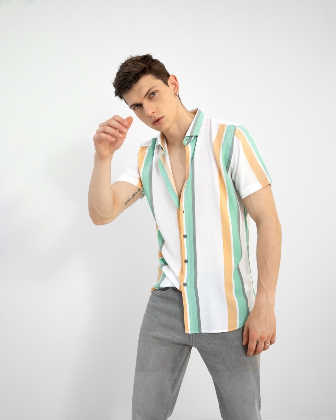 Shop Men's White & Blue Striped Slim Fit Shirt-Design