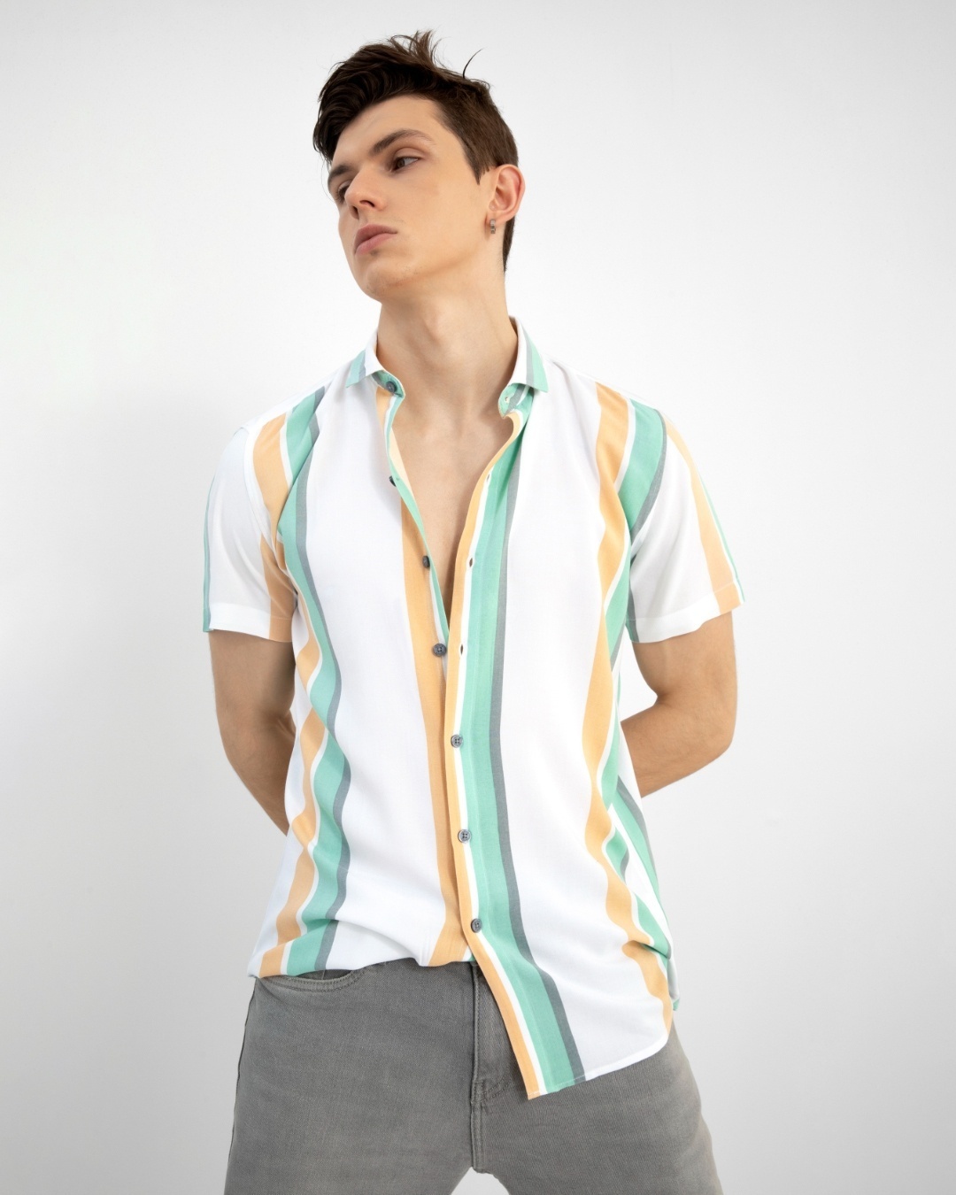 Shop Men's White & Blue Striped Slim Fit Shirt-Full