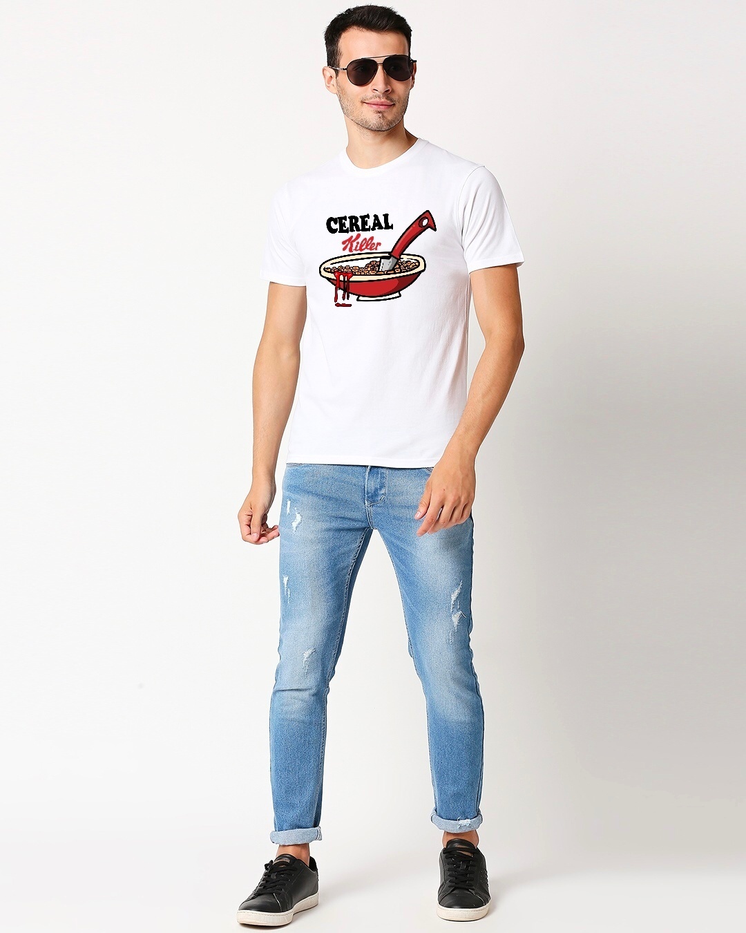 Buy Men's White Cereal Killer Printed T-shirt for Men White Online at