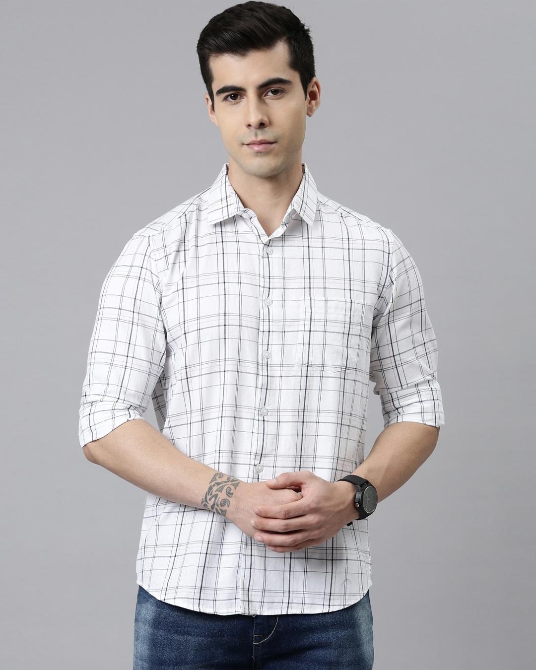 Buy Men's White Checked Slim Fit Shirt for Men White Online at Bewakoof