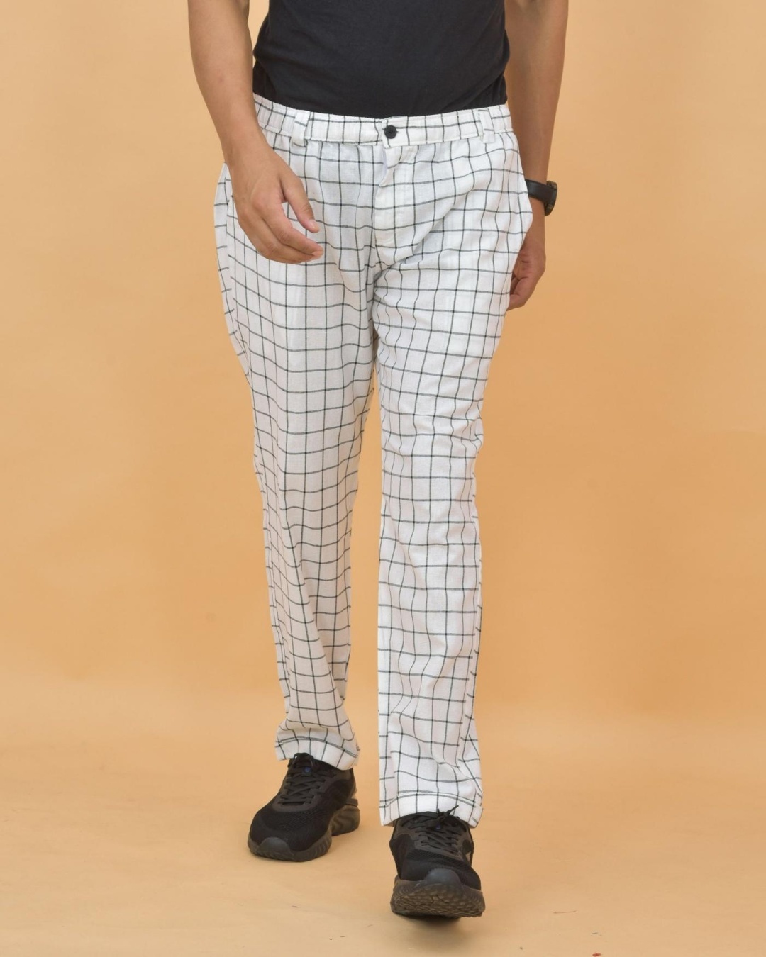 Mens Check Pants Plaid Straight Dress Trousers Suit Bottoms Office Business  Slim | eBay
