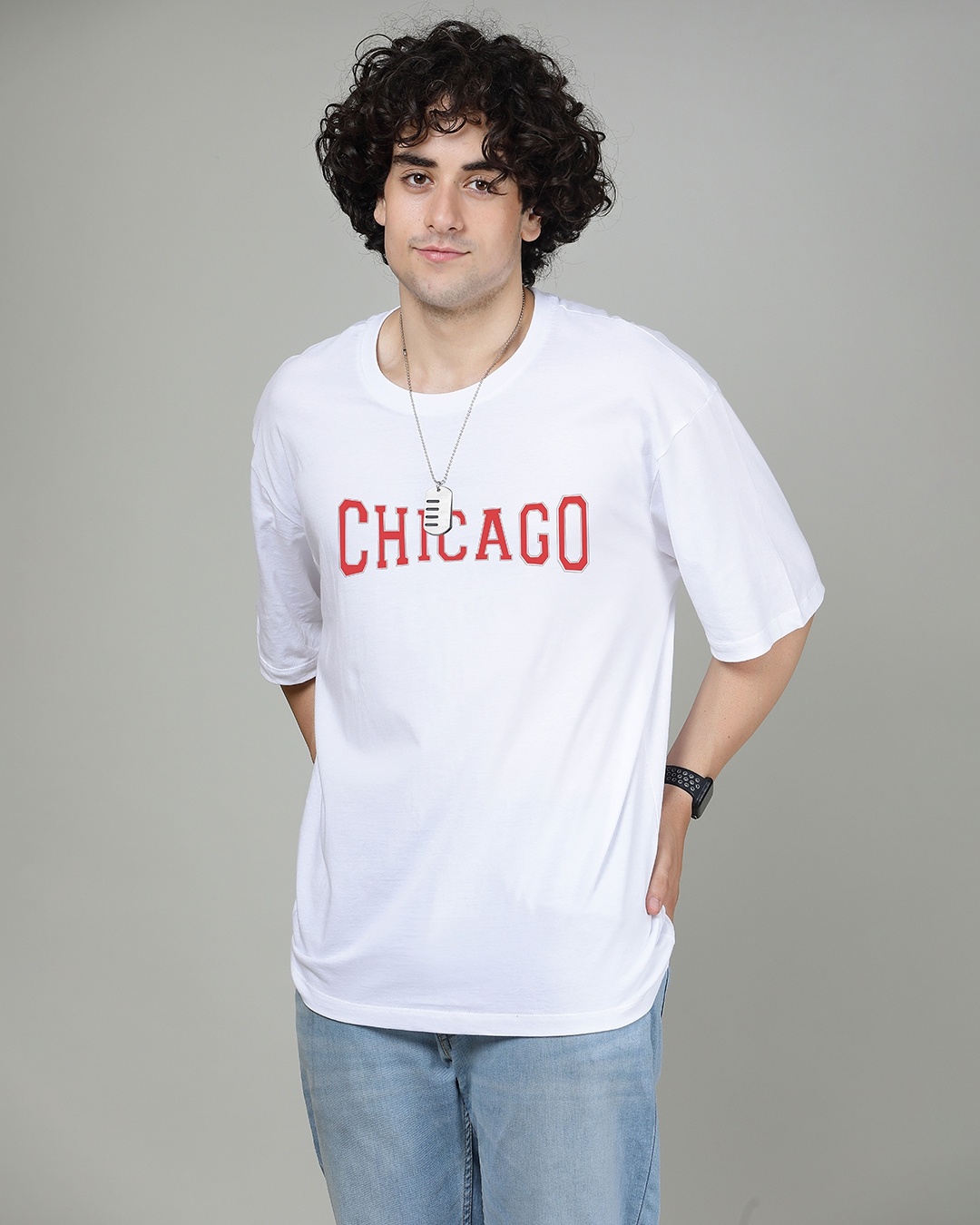 White Cotton Oversized Chicago Logo T-Shirt