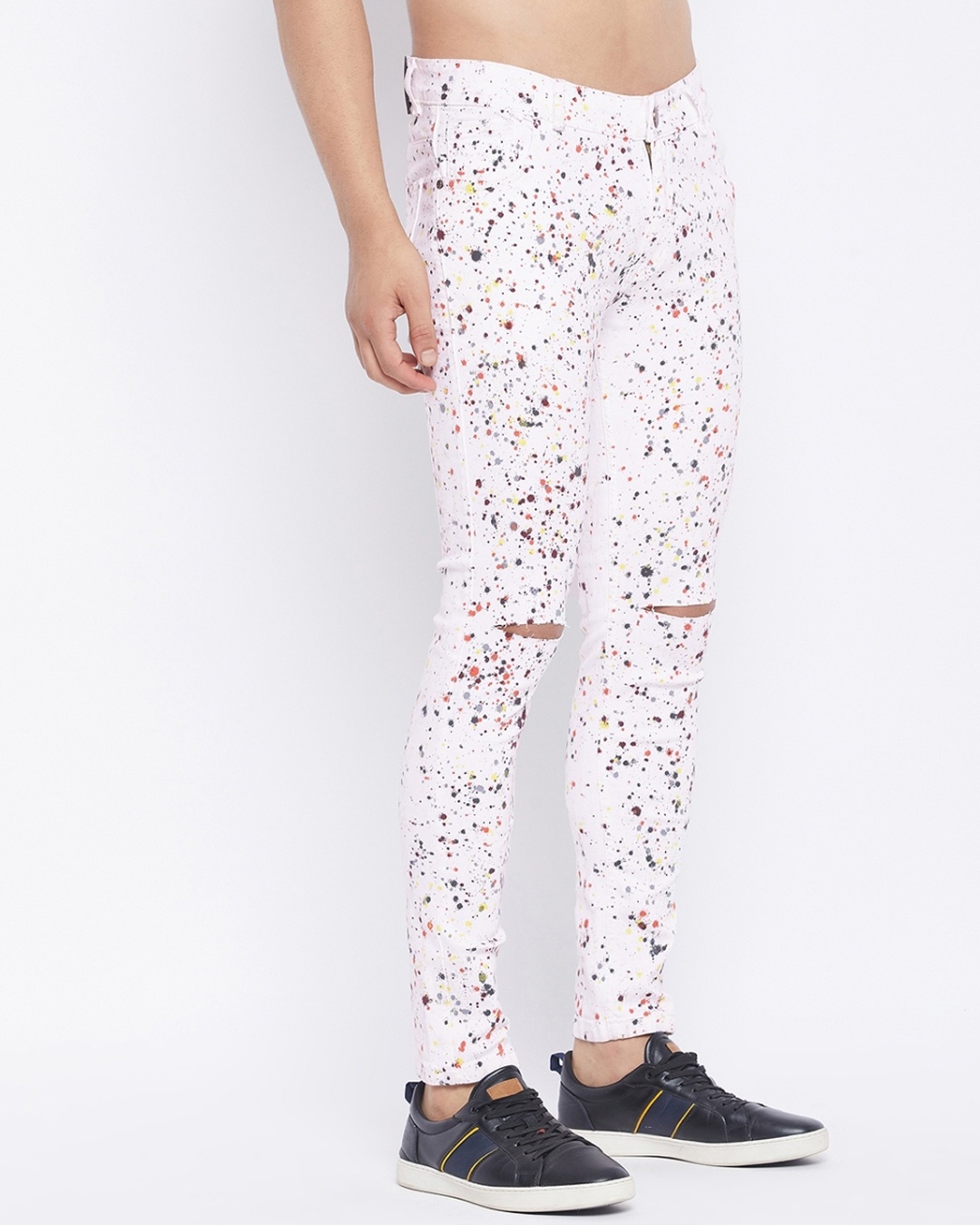 Buy Men's White Denim Paint Skinny Fit Splatter Ripped Jeans for Men