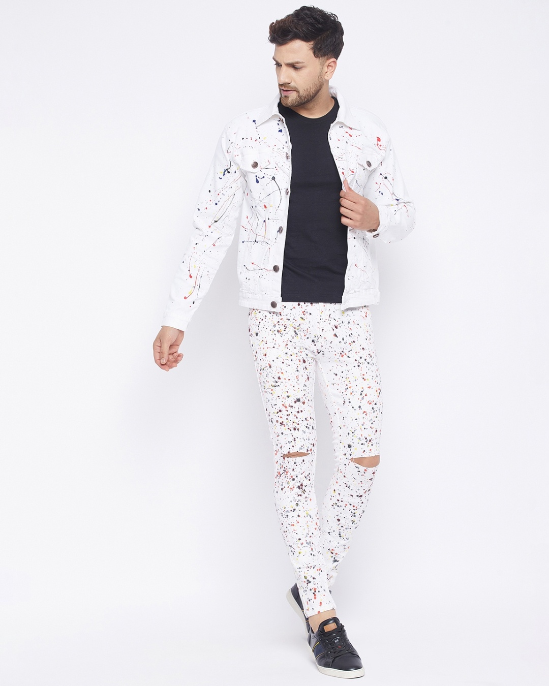 Buy Men's White Denim Paint Skinny Fit Splatter Ripped Jeans for Men White Online at Bewakoof