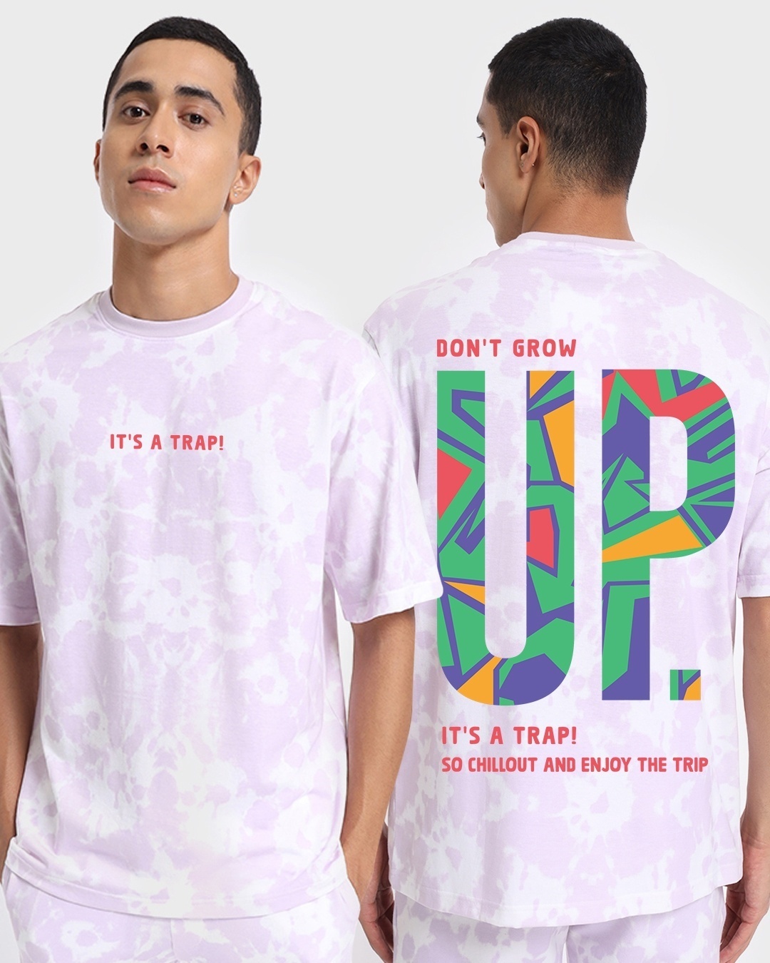 Shop Men's White Don't Grow Up Tie & Dye Oversized T-shirt-Front