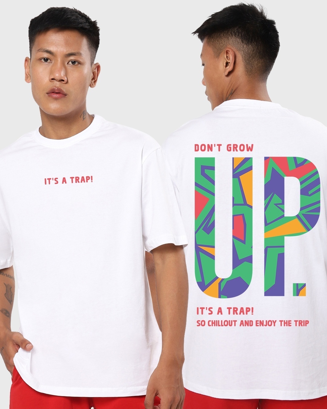 Shop Men's White Don't Grow Up Typography Oversized T-shirt-Front