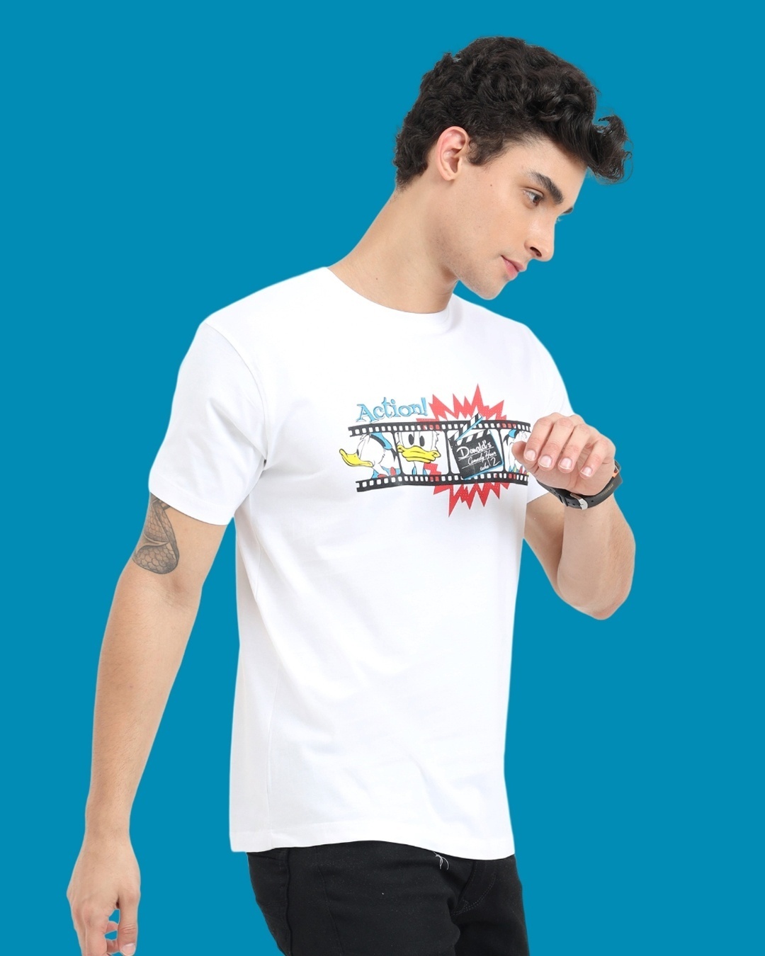Shop Men's White Donald Duck Action Mood Graphic Printed T-shirt-Back
