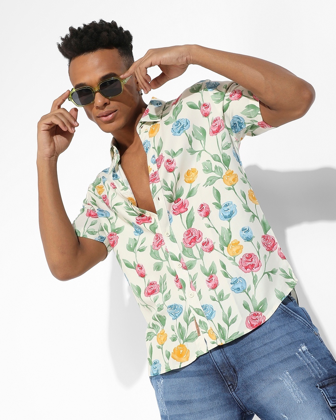 Men's White All Over Floral Printed Shirt