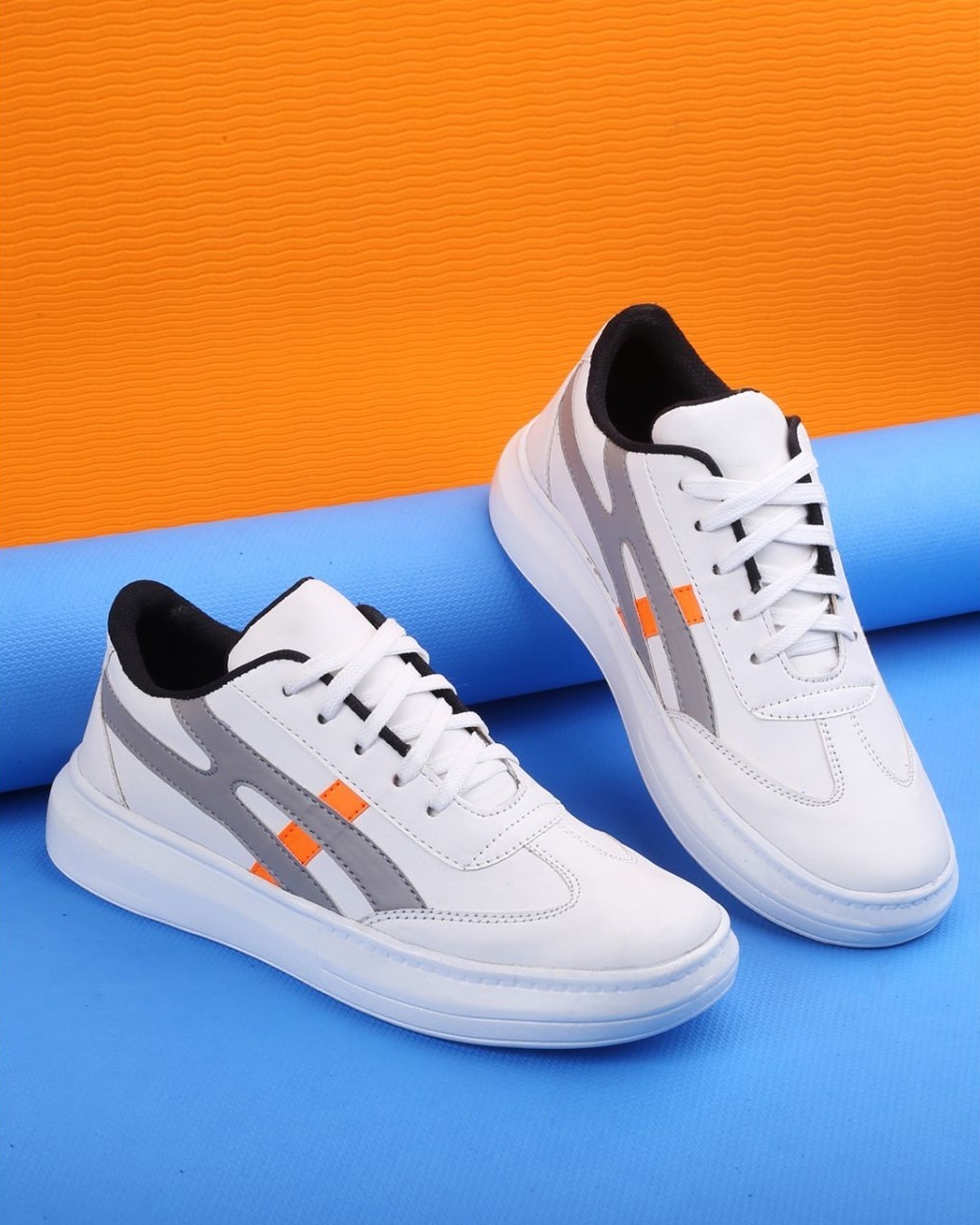 Men's White & Grey Color Block Lightweight Casual Shoes