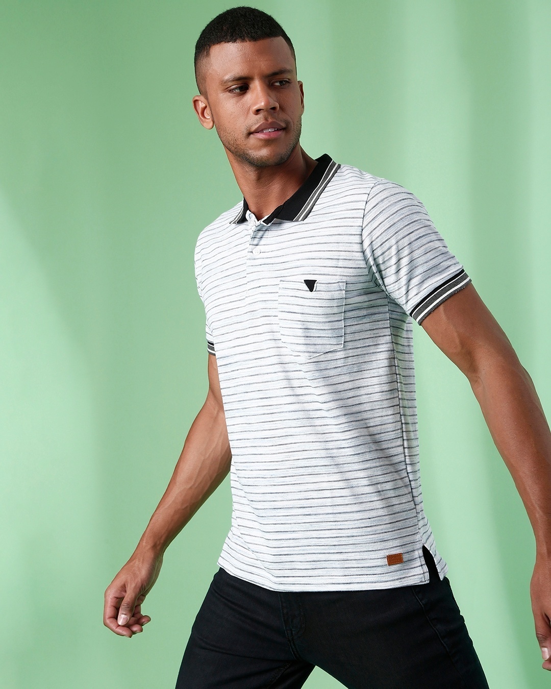 Shop Men's White & Grey Striped Regular Fit T-shirt-Design