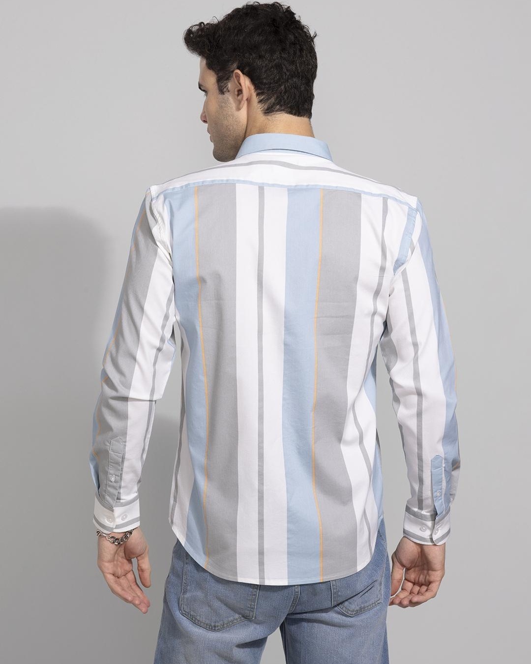 Buy Men's White & Grey Striped Slim Fit Shirt for Men White Online at Bewakoof