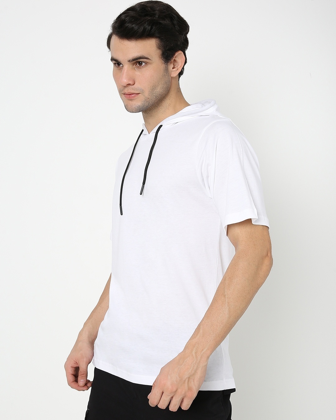 Shop Men's White Half Sleeve Hoodie T-shirt-Back
