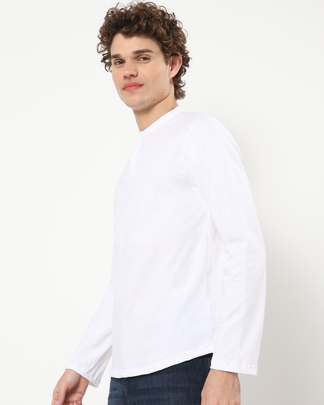 Shop Men's White Henley Plus Size T-shirt-Back