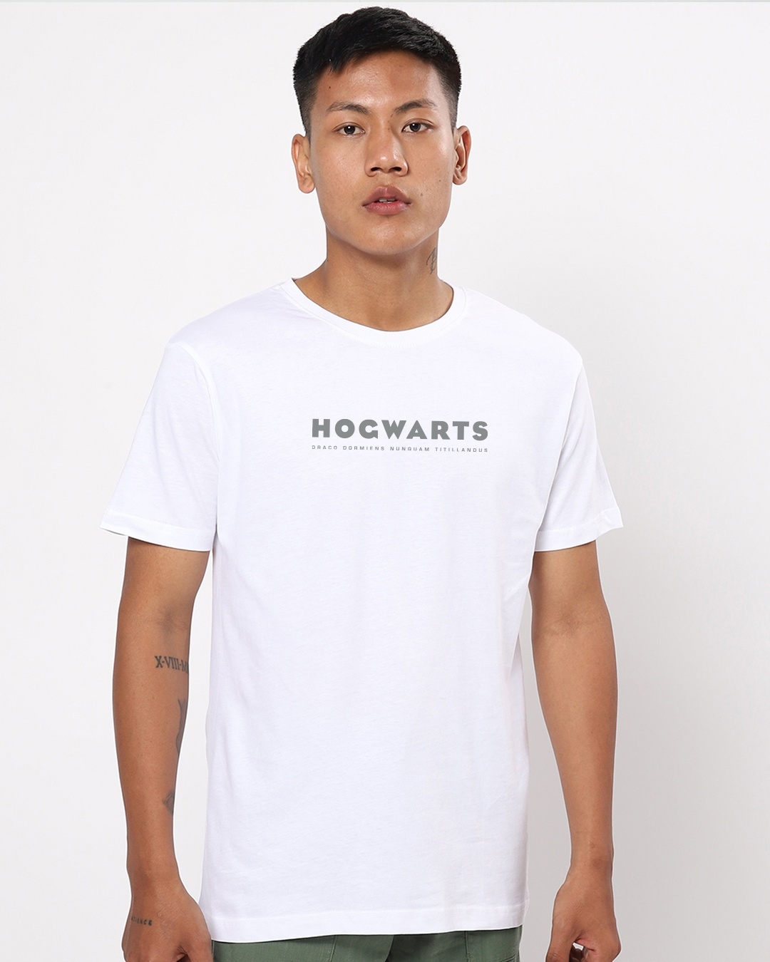 Shop Men's White Hogwarts GSHR Typography T-shirt-Back